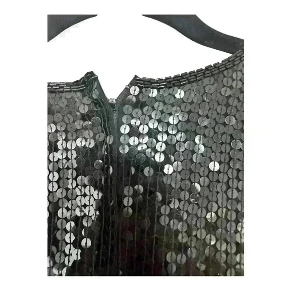 Talbots Vintage 100% Silk Black Sequin Round Neck Short Sleeve Blouse, sz Small - Picture 6 of 11